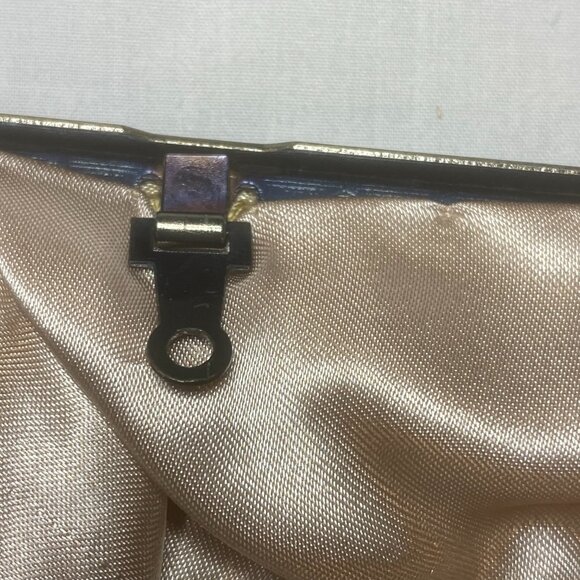 VINTAGE 60s Gold Beaded Kisslock Clutch Evening Purse Mad Men Retro Glam - Picture 10 of 16